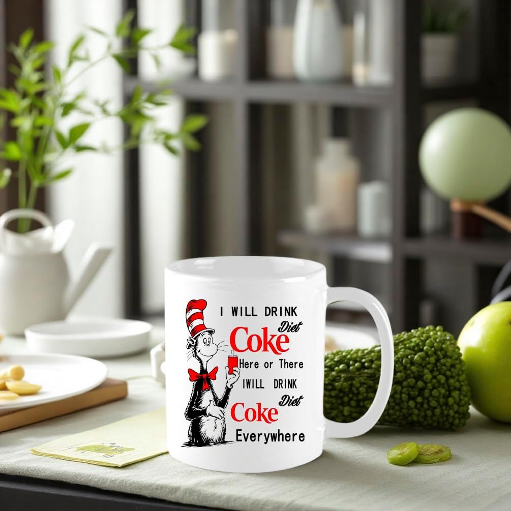 Love For Coke I Will Drink Diet Coke Here Or There For Friend Lover Husband Wife Colleague Sibling In Birthday Christmas Thanksgiving Gift，11Oz Novelty Coffee mug white