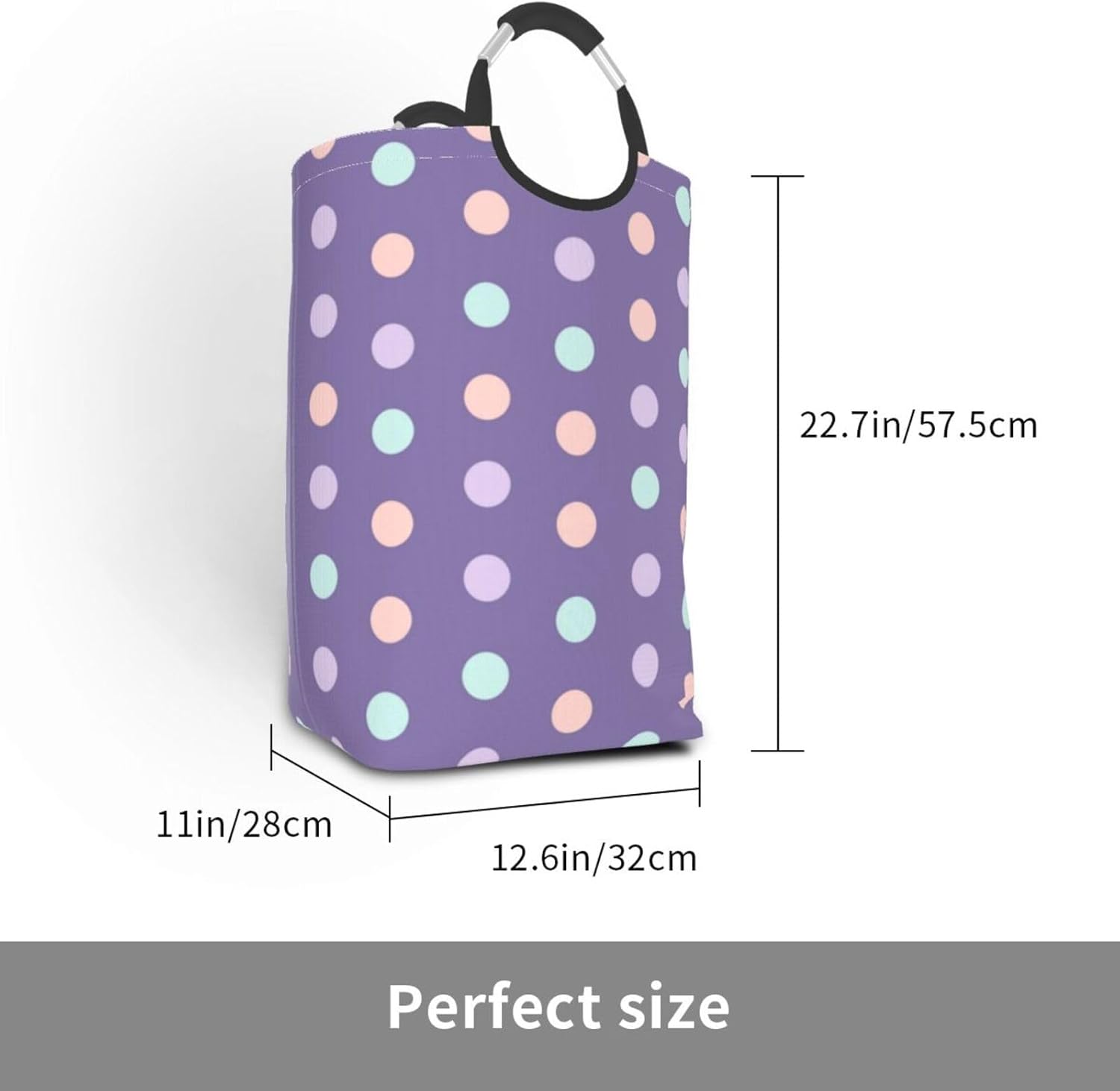 Large Laundry Basket, Purple Colored Polka Dots Laundry Hamper Bag Collapsible Washing Bin With Handles for College Dorm, Family Essentials Storage