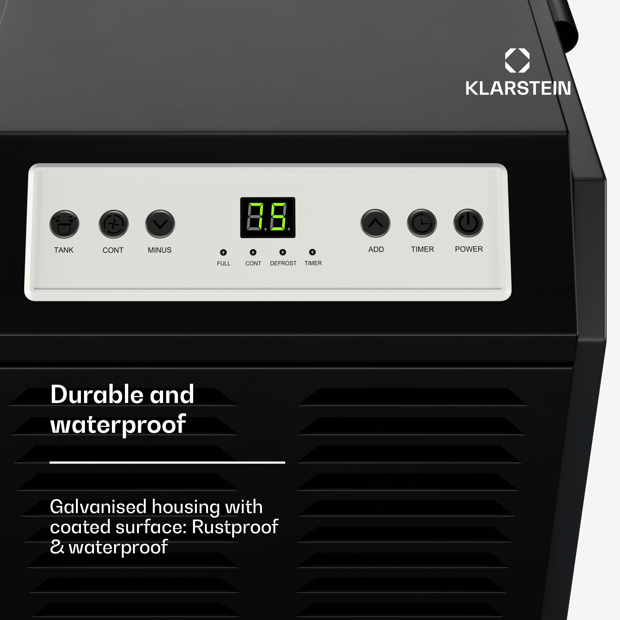 Klarstein DuraDry 50L Osuszacz powietrza - Elektryczny, 52 dB, Zbiornik 5,5 L, Automatyczne odszranianie, Filtr do mycia, Timer 24h, Do piwnicy i dużych pomieszczeń do 80 m², Antracytowy