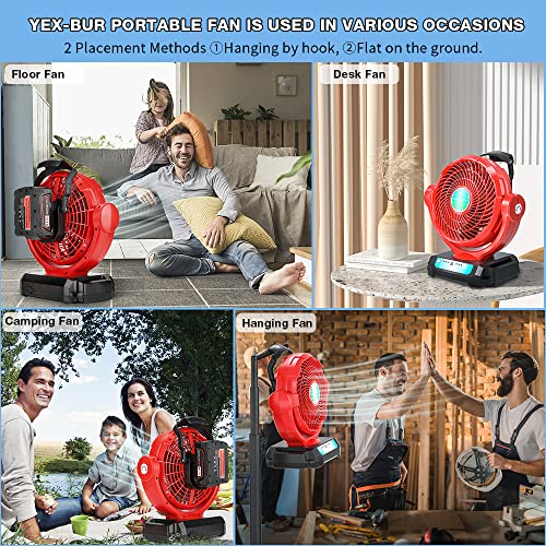 Yex-Bur For Milwaukee Jobsite Fan Powered By Milwaukee M18 18V Battery/Ac Adaptor Portable Battery Powered Fan With Timer 3500Cfm Cordless Works Fan For Workshop Construction Site #TOP6