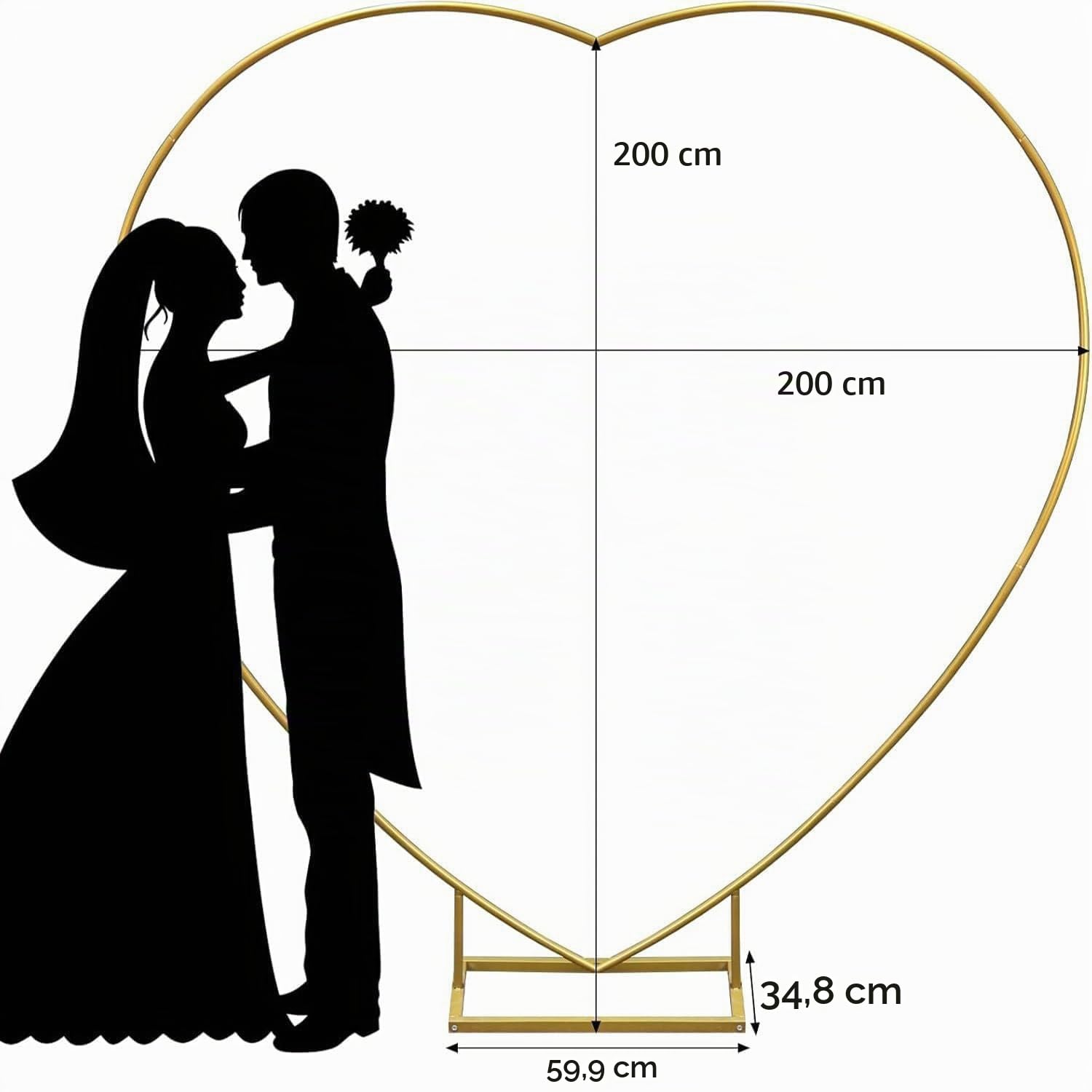 Doré Arche De Mariage avec Base en T,Support d'Arche De Mariage,Heart Wedding Golden Arch Background Stand Metal pour Décoration De Fête d'anniversaire De Mariage Cérémonie/Mariage/Anniversaire/Fête