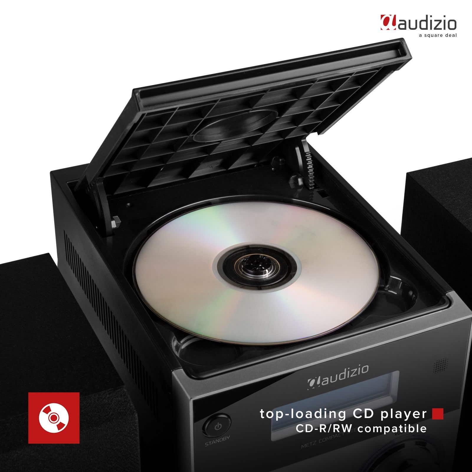 Audizio Metz - Radio Système HiFi Dab+ et Lecteur CD avec Bluetooth - Aluminium, Écran LCD, Lecteur MP3, Radio FM, Télécommande Incluse, Idéale pour Écouter Vos Stations et Musiques Préférées