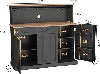 Gyfimoie Sideboard Buffet Cabinet with 2 Drawers, Farmhouse Kitchen Pantry with Adjustable Shelves, Coffee Bar Cupboard Cabinet with 3 Doors for Kitchen, Dining Room (Black)