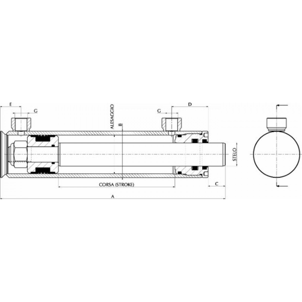Cilindro idraulico 50x25x500 a doppio effetto senza supporti d'attacco di Ama