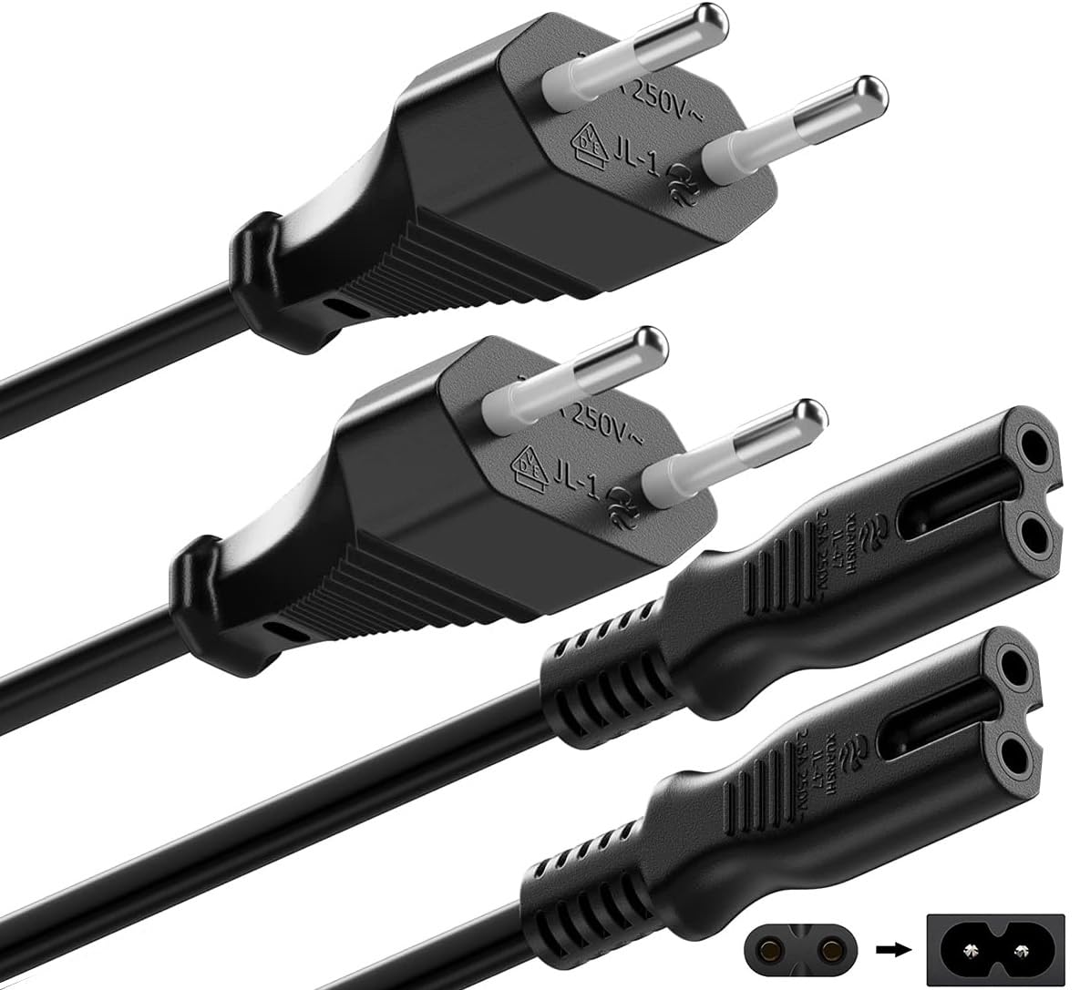 Topnma2M TV Power Cable Euro Plug – Figure-8 2-Pin Right Angle Power Cord IEC-C7 Compatible with Samsung Philips LG Sony Panasonic LED TV Sky HD Box PS5 PS4 Slim Xbox Series X (Pack of 2)