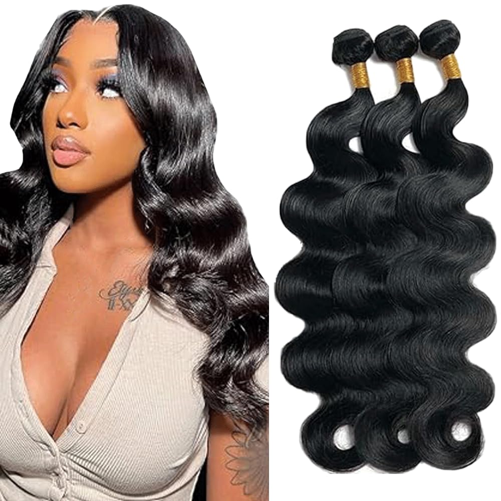 Body Wave - Parrucca brasiliana vergine da donna, #1B, colore nero naturale, con perdita minima di capelli, per donne, 30,5 cm, 30,5 cm, 30,5 cm