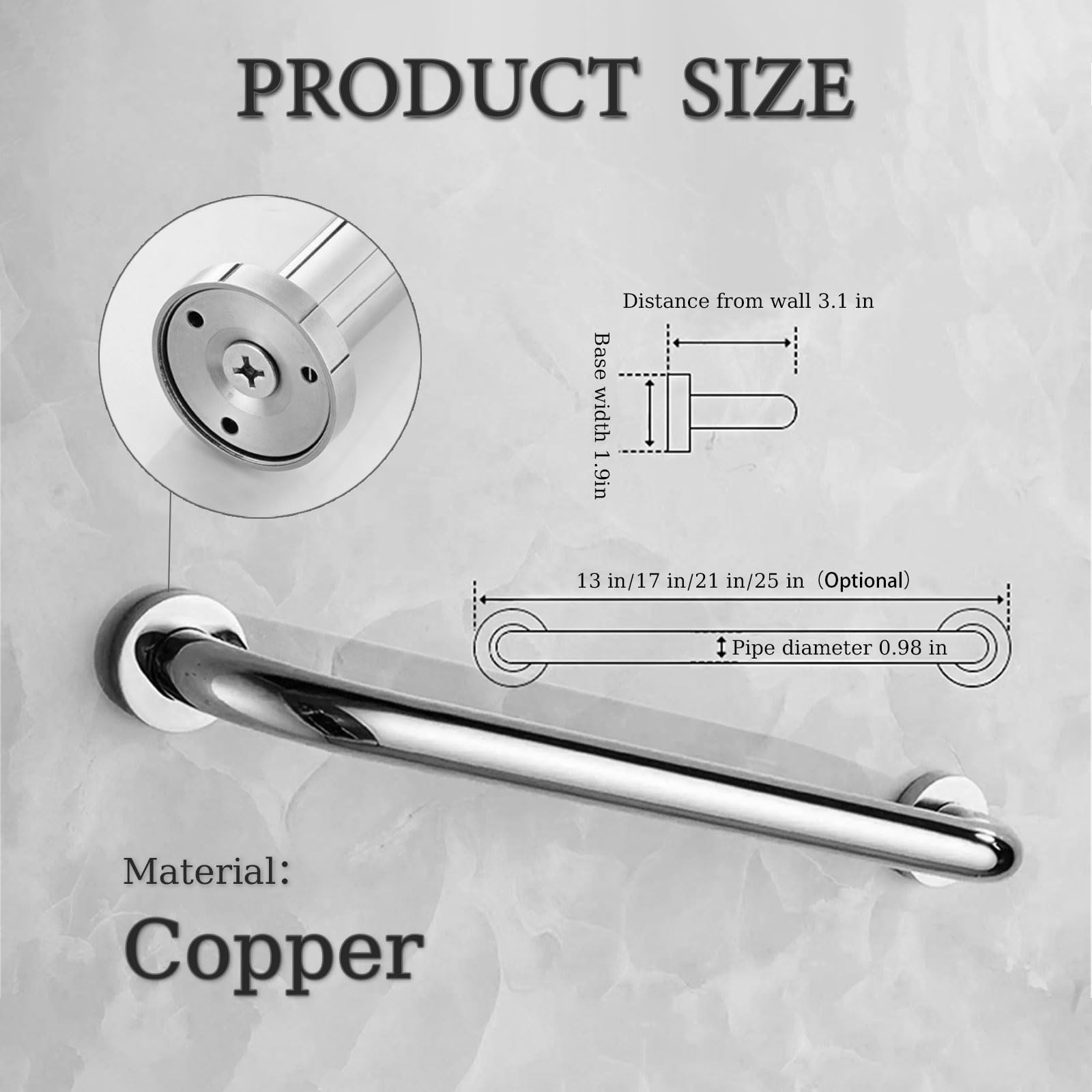 Haltegriff aus Messing für die Dusche,rutschfester Haltegriff Gold für mehr Sicherheit Badezimmer,stabiler Handlauf für Senioren und Menschen Behinderung,Armlehnen Hal(Size:25-Inch,Color:Antik-Finish)