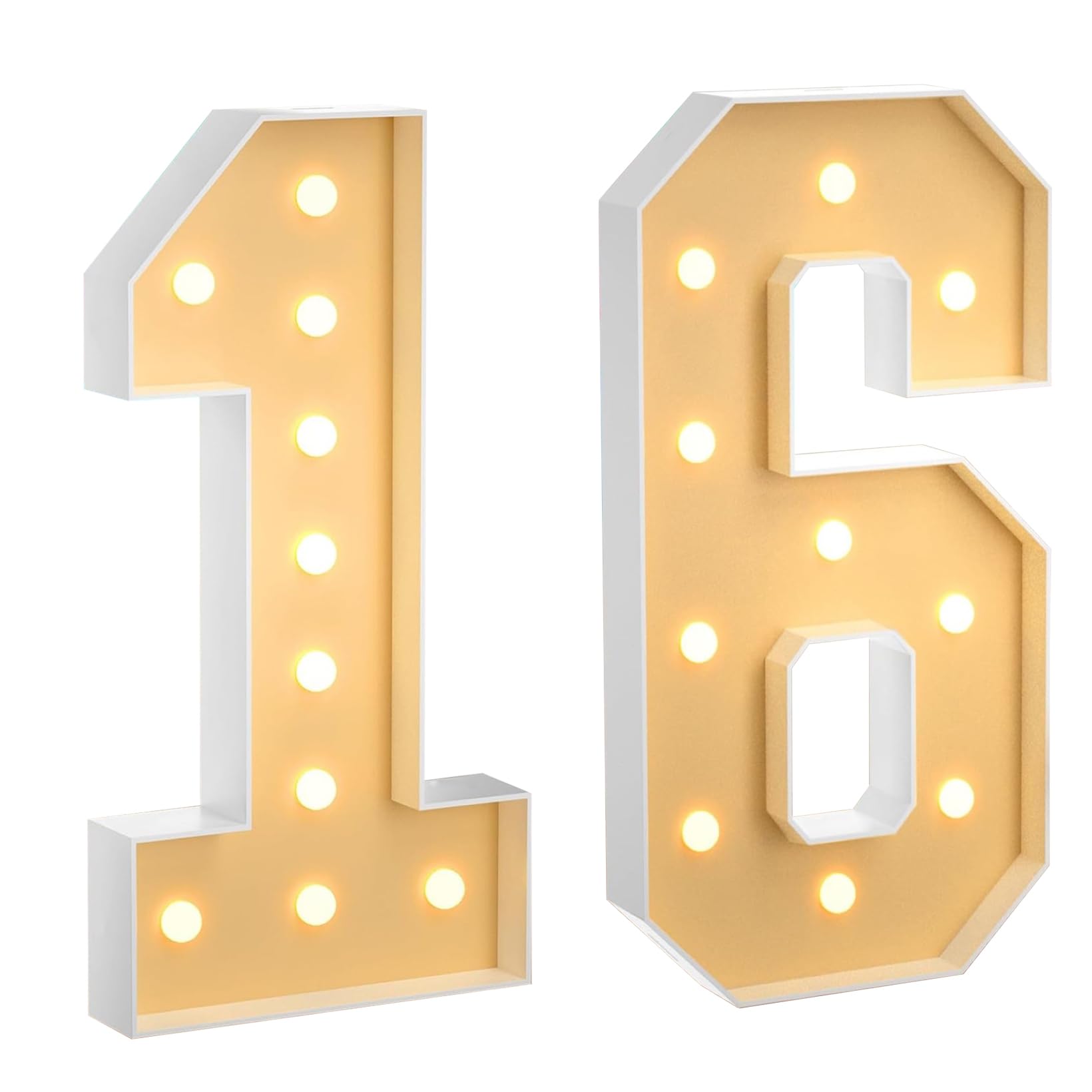 100 cm, grande numero 16, con numeri a LED grandi, decorazione a mosaico, luce bianca calda, per casa, feste, compleanni, matrimoni, compleanni e Natale