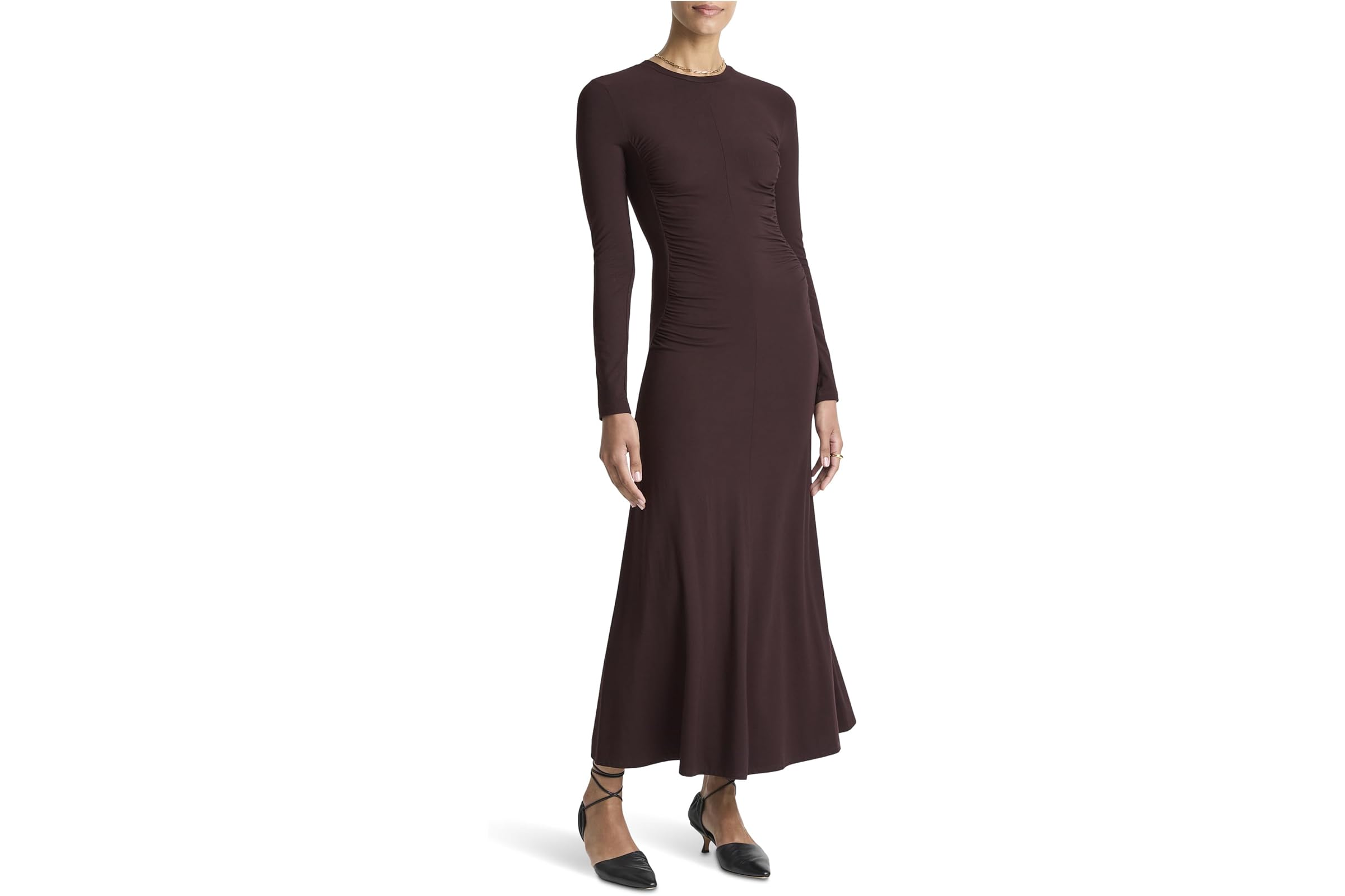 Платье Vince Long Sleeve Crew Curved Seam Rouched Dress
