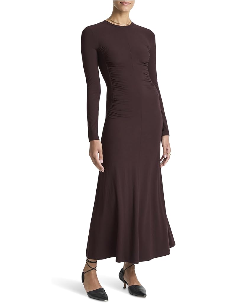 Purple Vince Long Sleeve Crew Curved Seam Rouched Dress