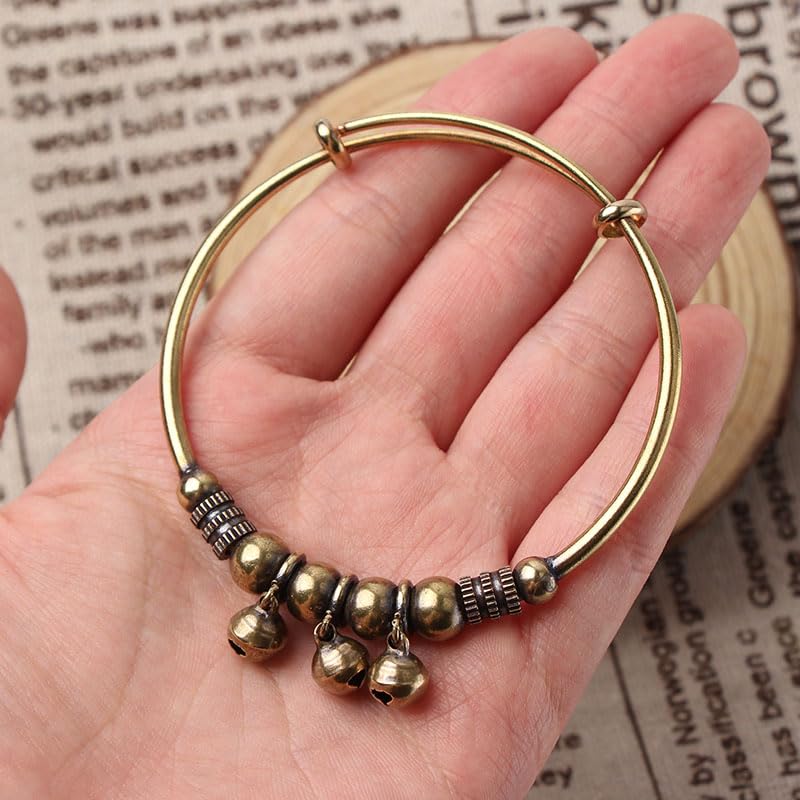 2Pcs Vintage Copper Retro Bell Bracelet Intricately Crafted with Timeless Design Adjustable Push-Pull Mechanism for Men Women4
