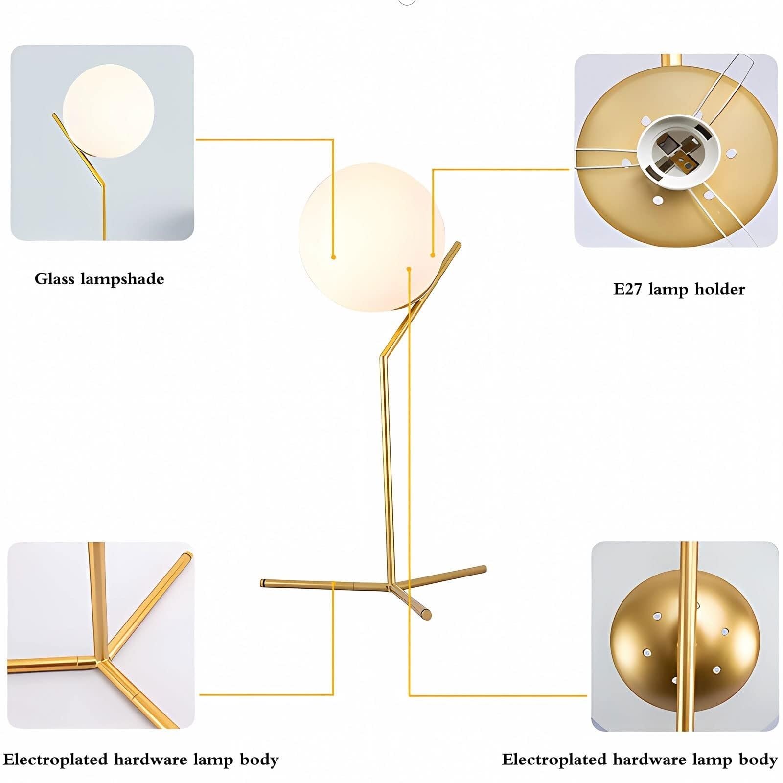 Lampada da Comodino di metà secolo, Lampada da Tavolo a Sfera in Vetro Bianco con Interruttore a Spina, Lampada da scrivania Decorativa for Camera da Letto, Soggiorno, Studio, Ufficio