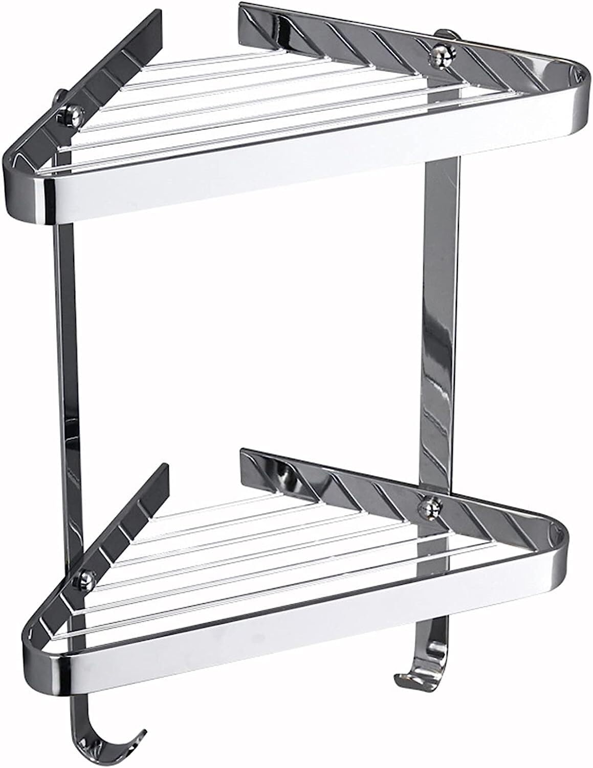 Corner Shower Caddy Bathroom Organiser Triangle Wall Mounted with Hooks Shower Storage Rack Fast Drain and Rustproof Shower