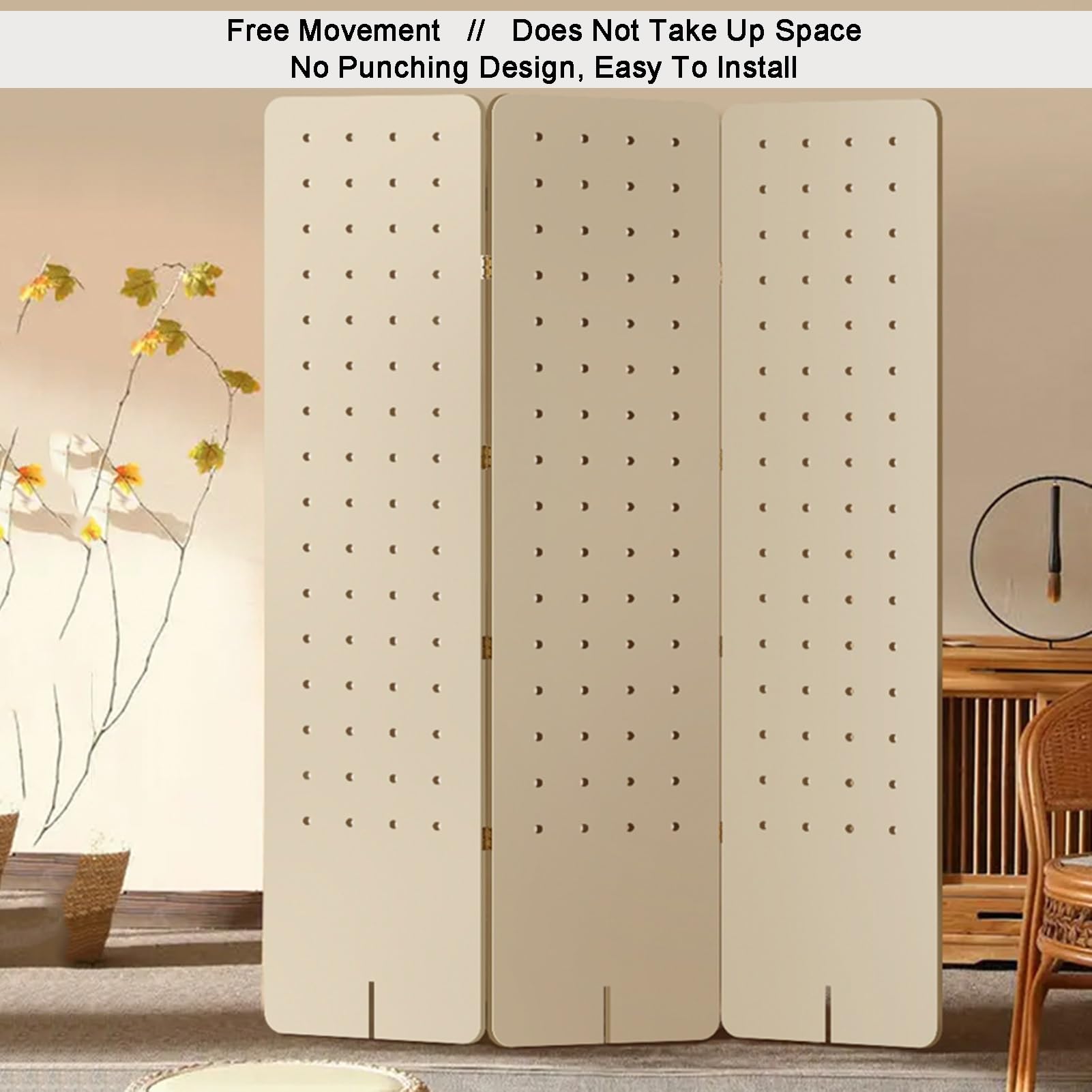 Pegboard-Raumteiler, Pegboard-Trennwand aus Holz, zusammenklappbarer Sichtschutz, Pegboard-Ausstellungsständer für Juweliergeschäfte, Basare, Schlafzimmer (Stil 1, 3 Paneele)