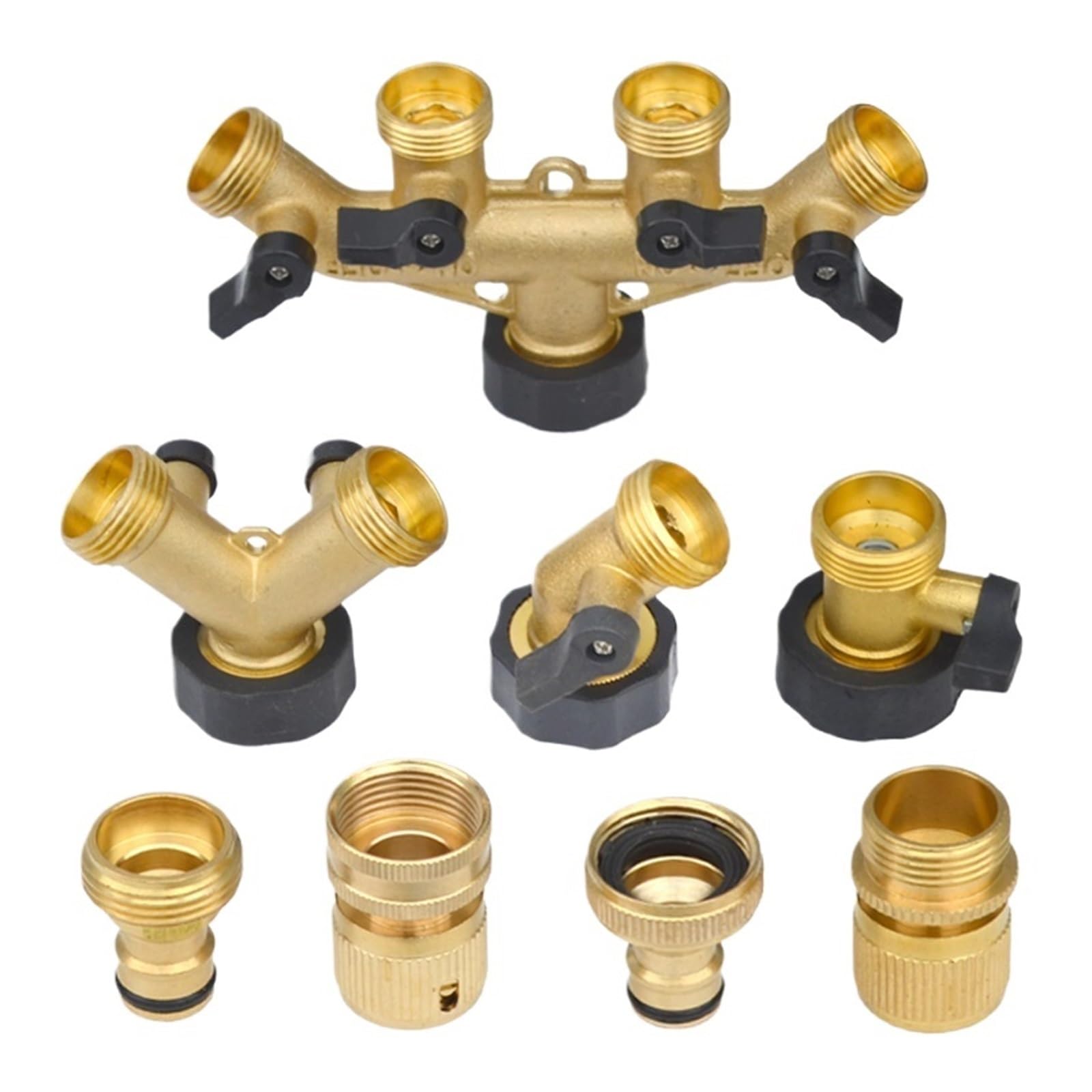 Compatible con conector divisor de manguera jardín latón resistente 3/4 ", adaptador espiga 4 válvulas, grifo for exteriores(Gold)