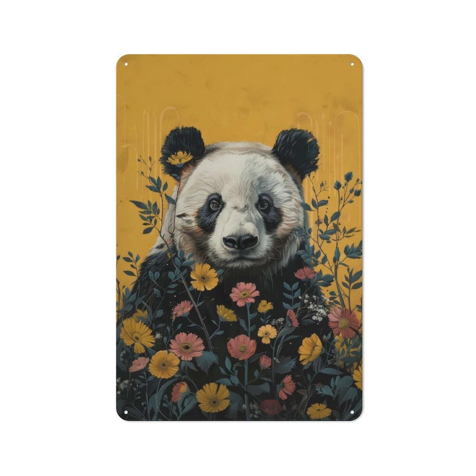 Junmoney Panda In Bloom For Hobby Room Or Studio, Retro-Style Tin Sign 30X20cm, For Room Styling Across Hobby Rooms And Studios
