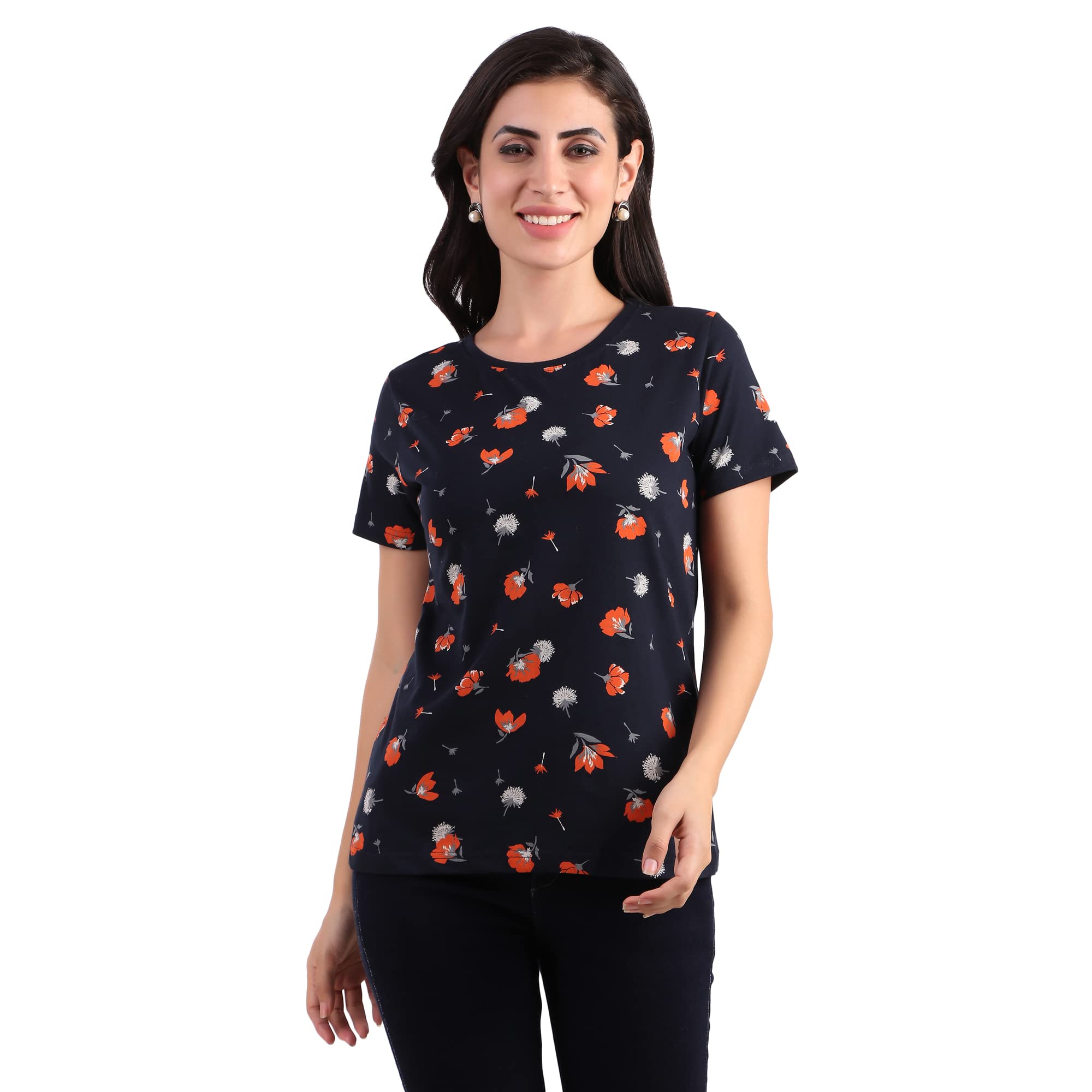 Stories.LabelWomen 100% Cotton Printed Tshirt in Ribbed Neck Includes Plus Sizes, Regular Fit and Half Sleeves (Sizes Small -5XL)