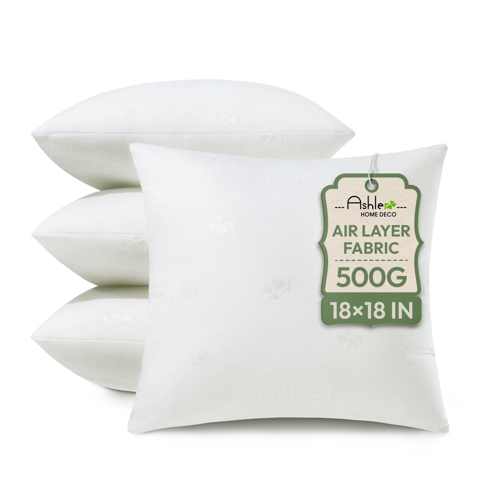 Ashler Throw Pillows Insert- 18x18 Pillow Inserts with Air Layer Premium Bed and Couch Pillows - Indoor Decorative