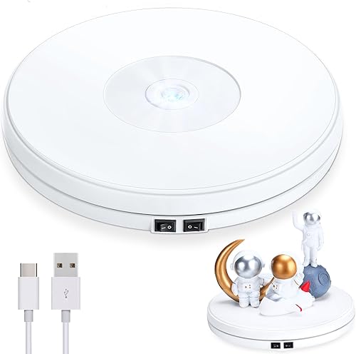 Soporte giratorio eléctrico blanco de 10 pulgadas con LED de carga centralizada de 44 libras para mesa de exhibición de vaso motorizado de 360