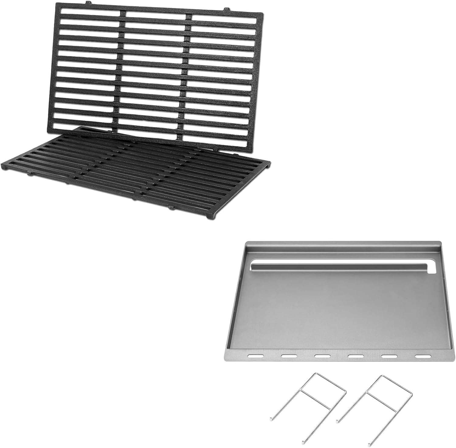 Utheer 7638 17.5 Inch Cast Iron Grill Grates and 6787 Full Size Grill Griddle Insert for Weber Spirit 300, Spirit E310, S310, E320, S320, E330, S330 Gas Grills with Front Mounted Control Panels