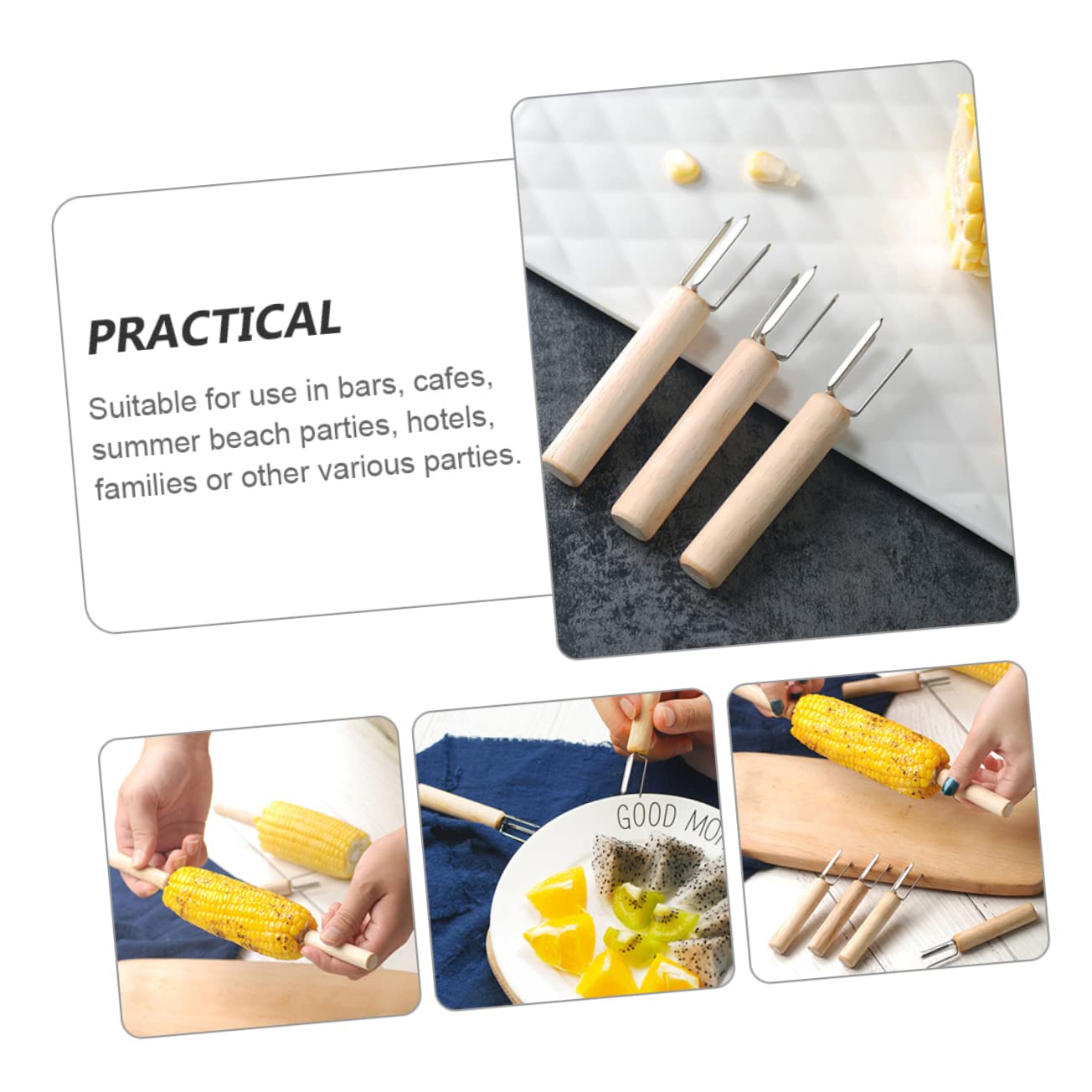 BESPORTBLE 4pcs Stainless Steel Bbq Corn Forks with Handles Durable Grilling Tools for Corn Fruits and More Easy to Clean and Use Bbq Accessories for Family and Parties