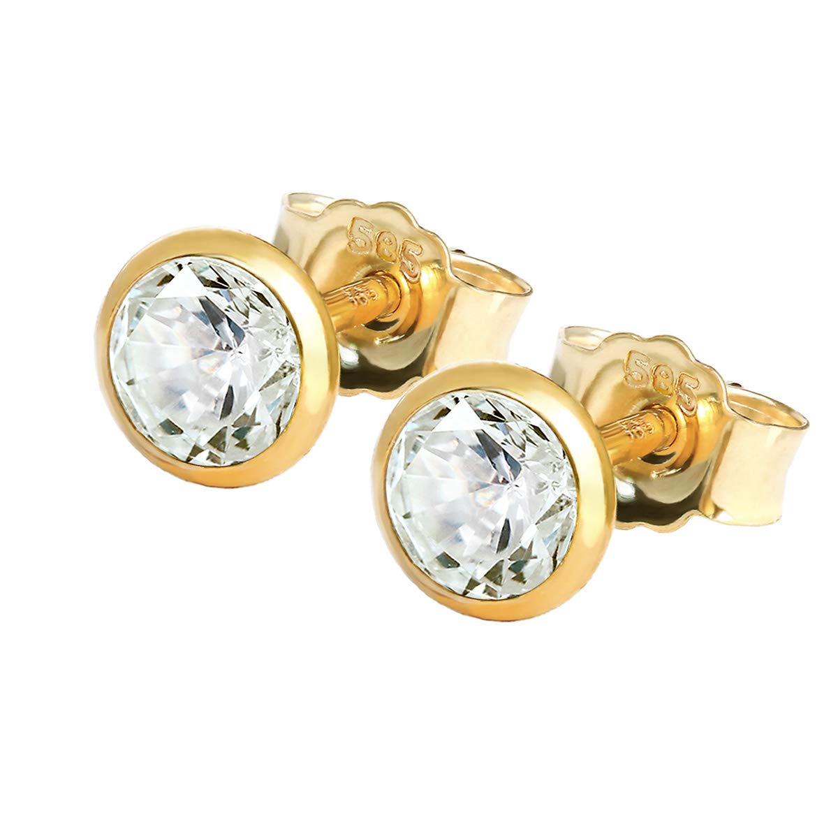 NKlaus Ohrstecker 585er Gelbgold 14 Karat, weißer Zirkonia, 5mm, 2 Stück