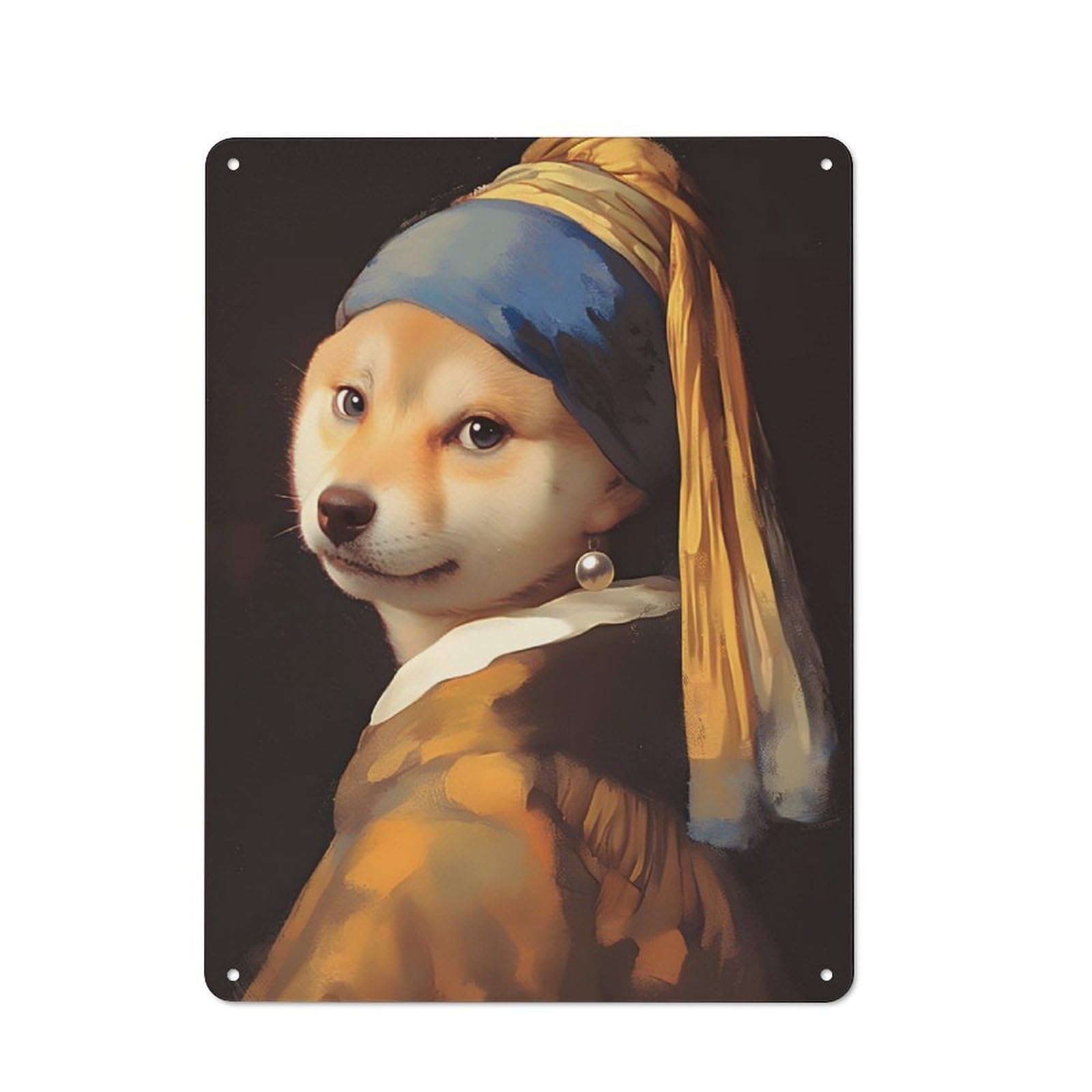 Junmoney Dog With A Pearl Earring Garage Style Decorative Metal Plaque 40X30cm, Garage Wall Decor For Workshop, Basement, Shed Or Games Room