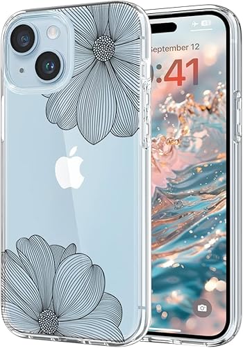 Funda para iPhone 15, para niñas y mujeres, diseño de flores de encaje negro, parte trasera dura, suave, a prueba de golpes, funda para teléfono