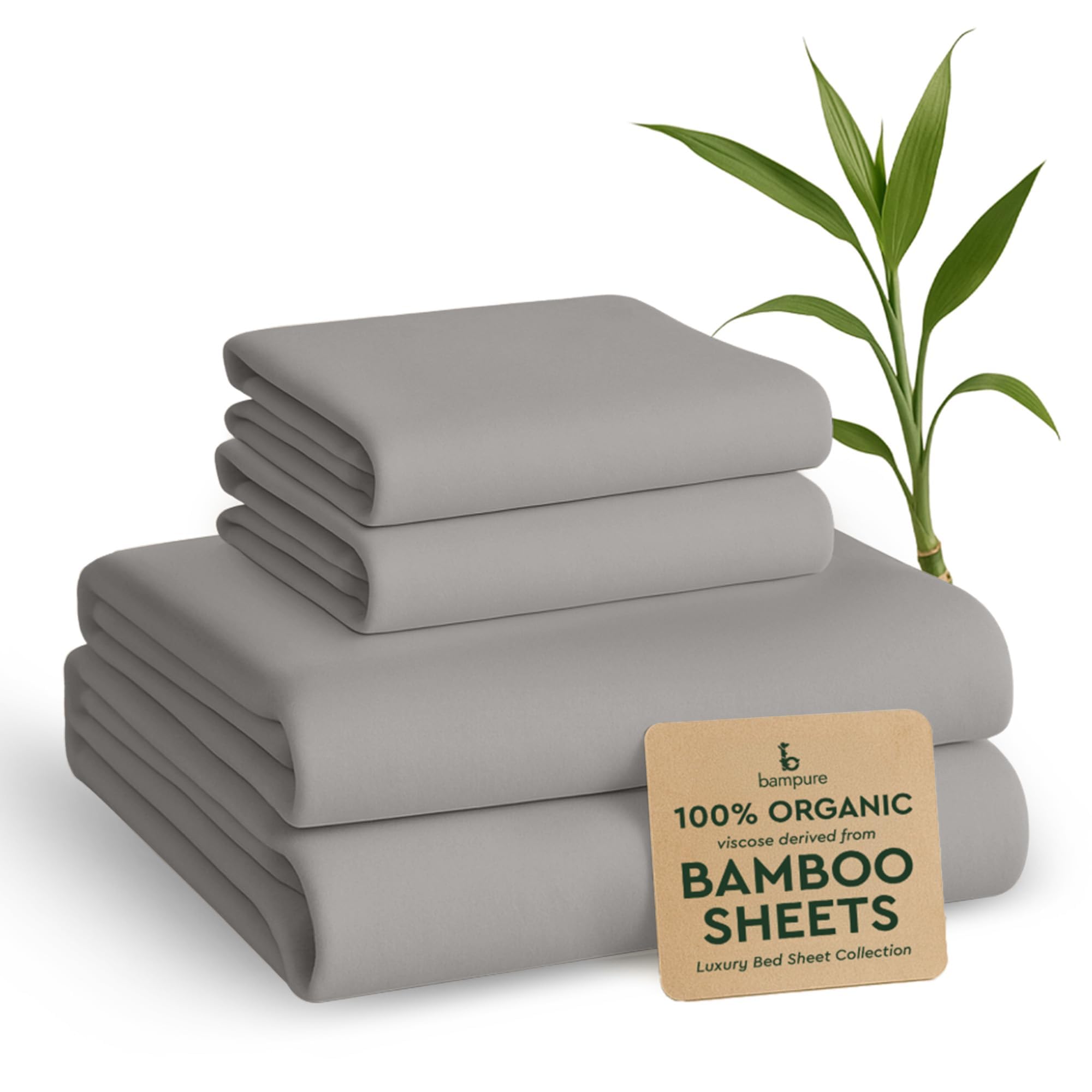 BAMPURE Luxury Series King Sheet Set - 100% Viscose derived from Bamboo Sheets King Size - Super Soft Viscose Bamboo Cooling Sheets for Hot Sleepers -Up to 16’’ Deep Pocket King Sheet Set (L.Gray)