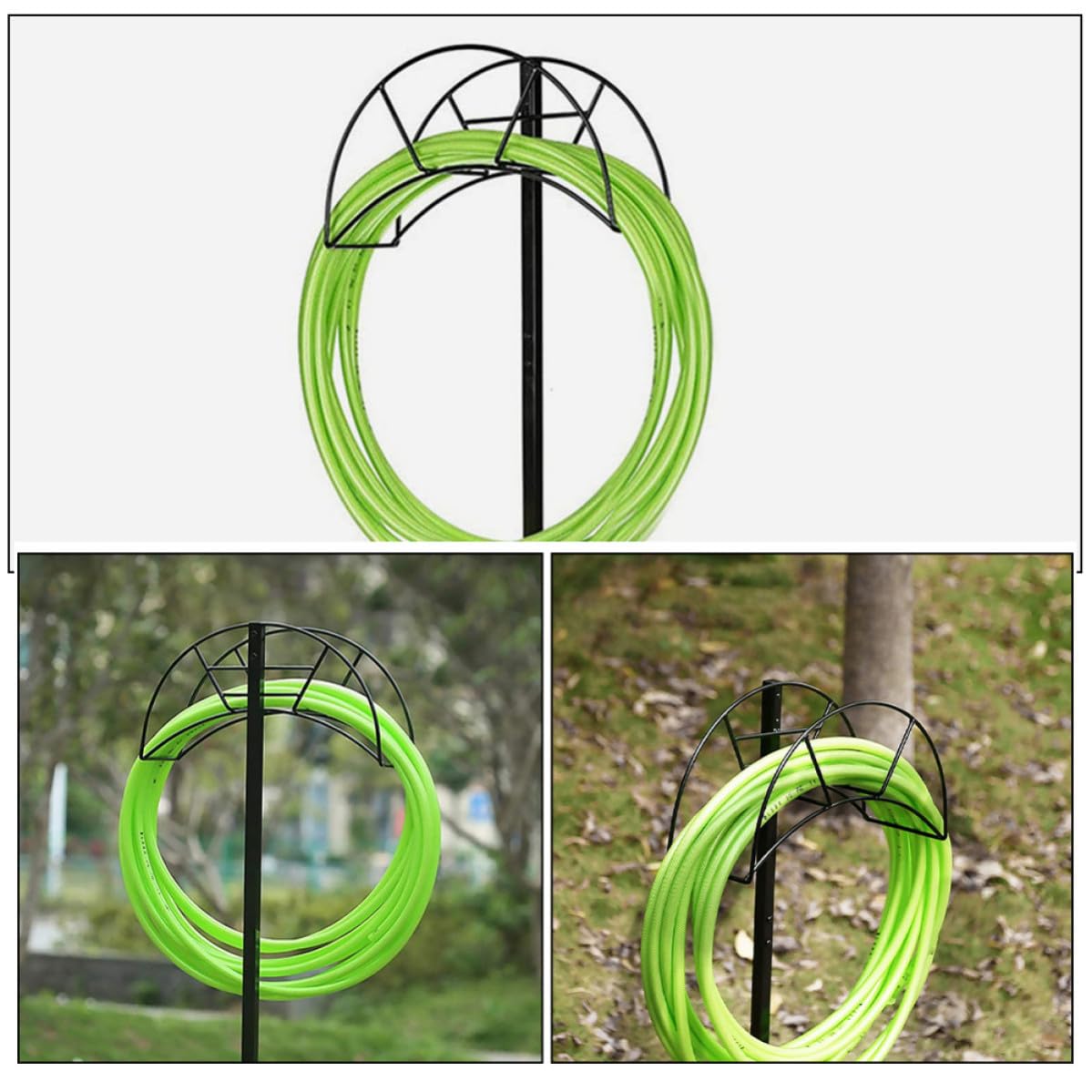 OUNONA Gartenschlauchhalter und Wasserschlauchhalterungen für den Außenbereich Freistehend Schwarz aus Eisen Werkzeugfrei Schnell Montierbar für Gartenarbeiten und Verschiedene