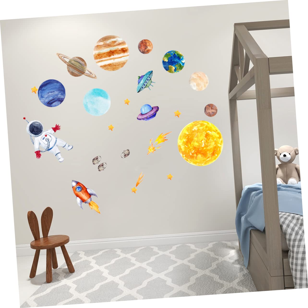 ibasenice 2pezzi Adesivi Murali Tema Spaziale Per Camerette Di Ragazzo Ragazza Stickers Pianeti Facile Applicazione e Rimozione Decorazioni Per Nursery e Stanze Da Gioco e Autoadesivo