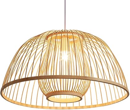 Natural Bamboo Chandelier Mid-Century Lampshade Vintage Bamboo Woven Lamp Simple Vintage Weaving Pendant Lights Decorative Lighting Hanging Light, for Dining Room Restaurant Living Room