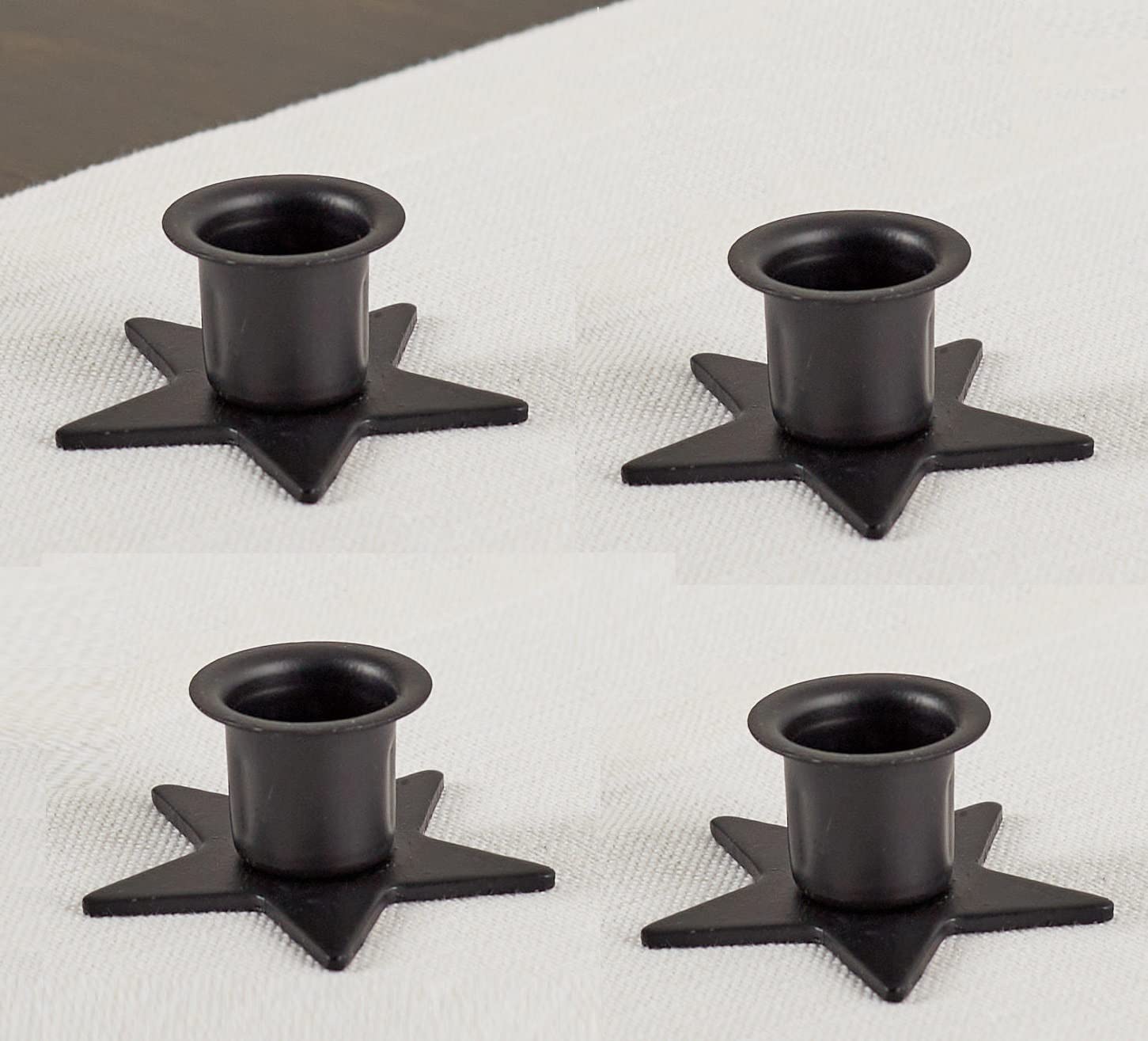Pack of 4 Star Black Metal Taper Candle Holders by Factory Direct Craft - Candlestick Bases for Country Primitive, Farmhouse or Modern Decor (1-1/2
