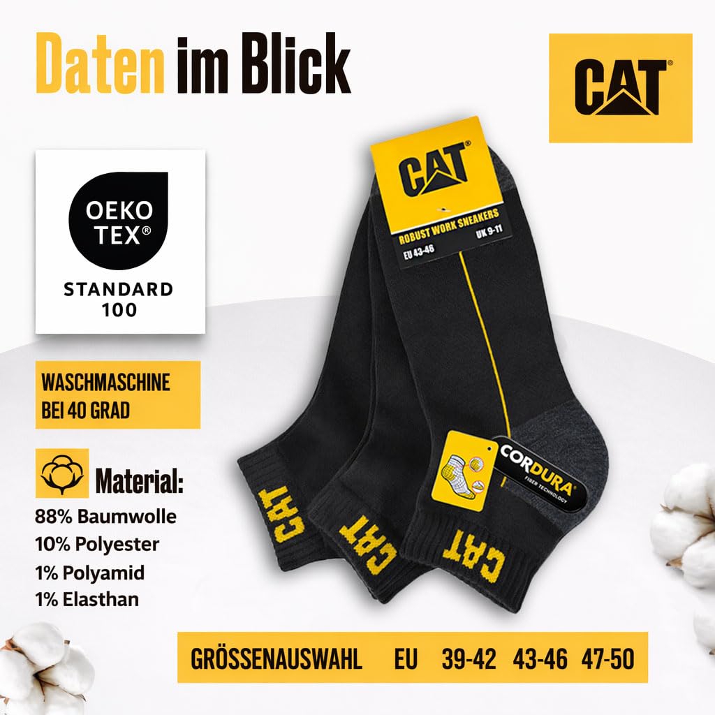CAT Caterpillar ROBUST WORK SNEAKERS - Calzini da lavoro, in cordura rinforzati, suola in spugna ammortizzante, 39-46