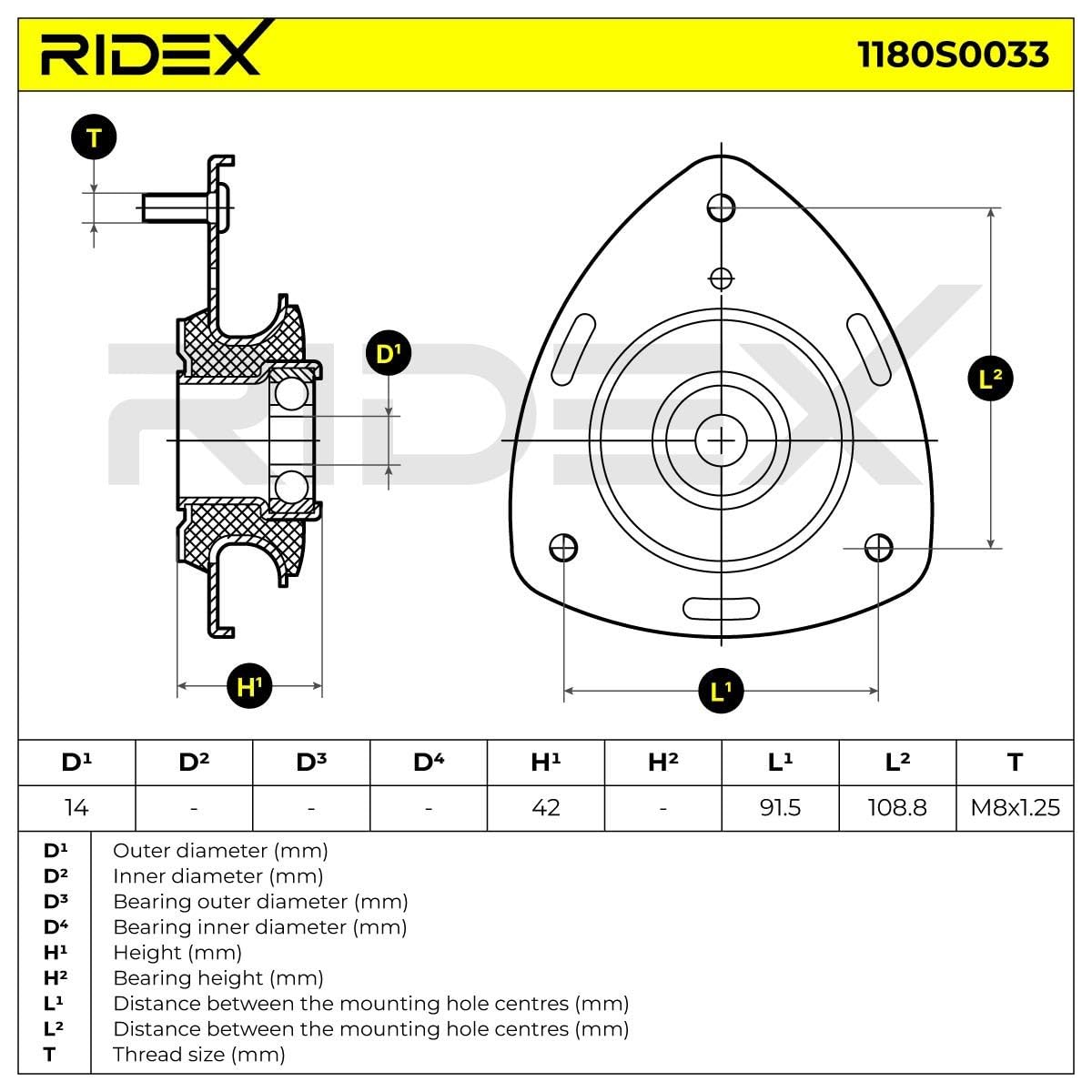 RIDEX 1180S0033 Supporto ammortizzatore Anteriore
