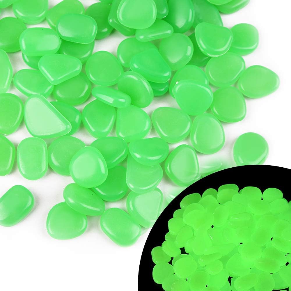 OBNZ Glow in The Dark Pebbles, 110 PCS Glow Pebbles Stone Rocks for Garden, Walkways, Driveway, Path, Fish Tank（Green）