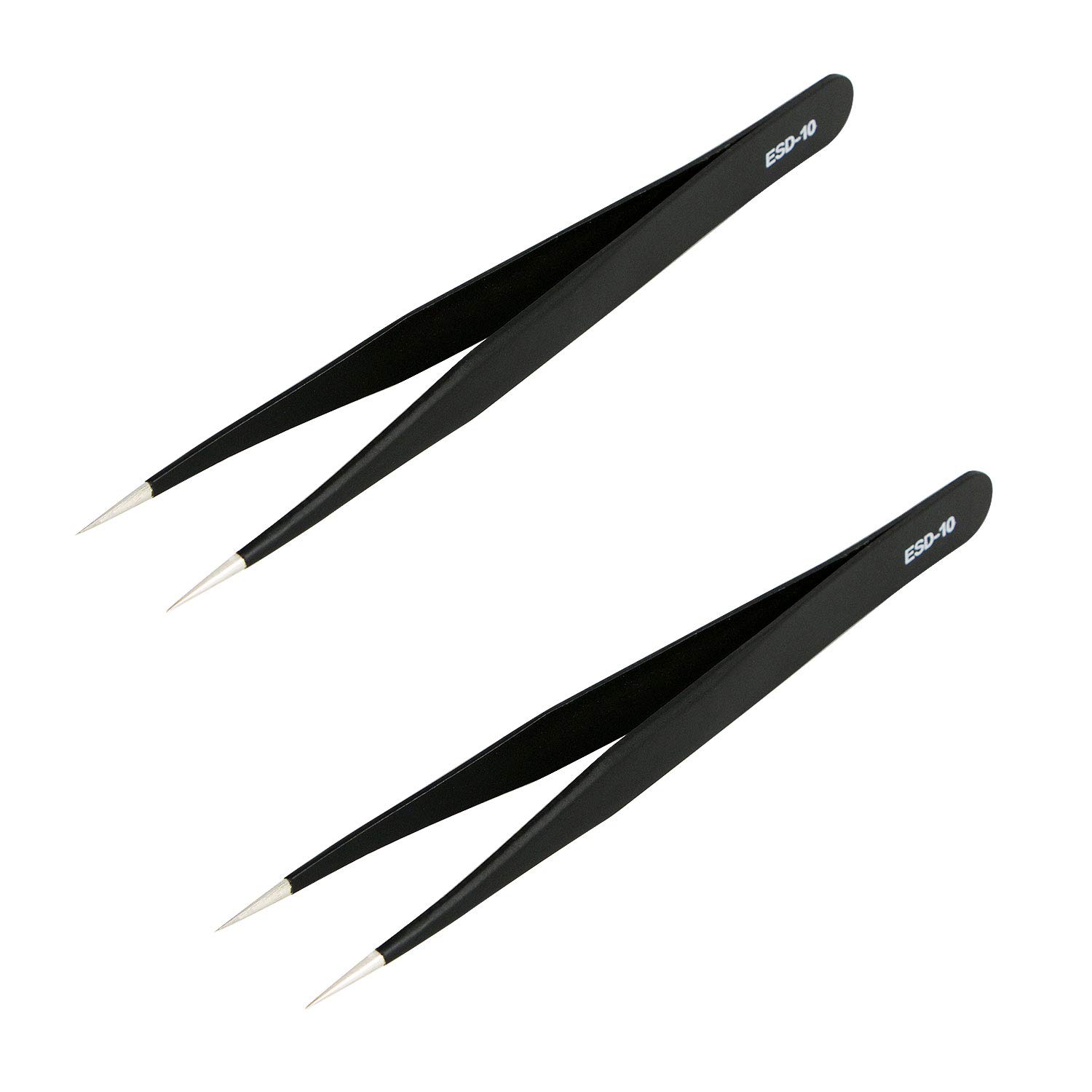 Aoje-Link ESD-10 Professional Anti-Static Precision Technology Tweezers, Non-magnetic Straight Pointed Tip, Stainless Steel Plastic Coated, Full