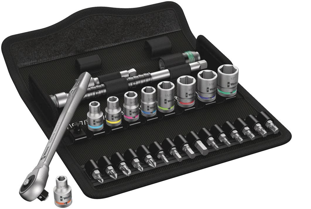 Wera Silver 05004020001 8100 Sa 10 Zyklop Metal Ratchet Set With Push-Through Square, 1/4" Drive, Imperial, 28 Pieces