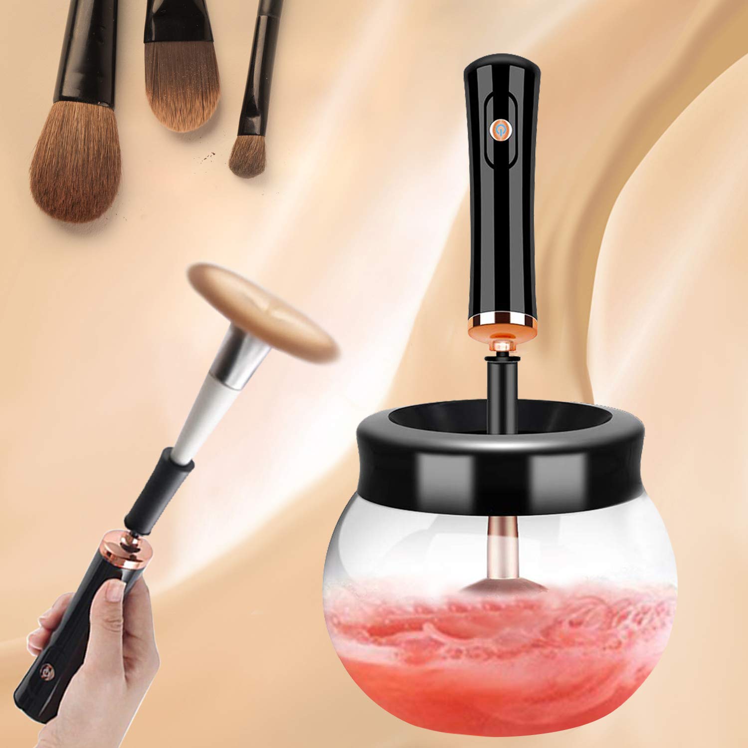 Makeup Brush Cleaner & Dryer Machine Electric Automatic Makeup Brushes Cleaner Spinner, Ultra-Fast Washing & Drying in Seconds, Professional Cosmetic Brush Cleaning Tools with 8 Rubber Collars