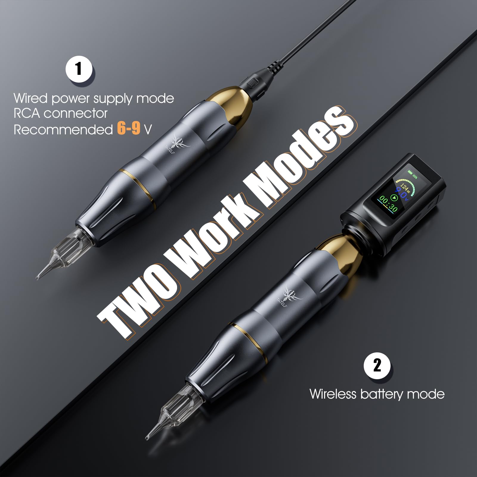 TATELF Complete Maschine Set Drehbare drahtlose Stift Mit 1900mAh RCA Akku 20 Stück Cartridges Nadeln 10 Stück Tinten Komplettes Zubehör für Anfänger Künstler