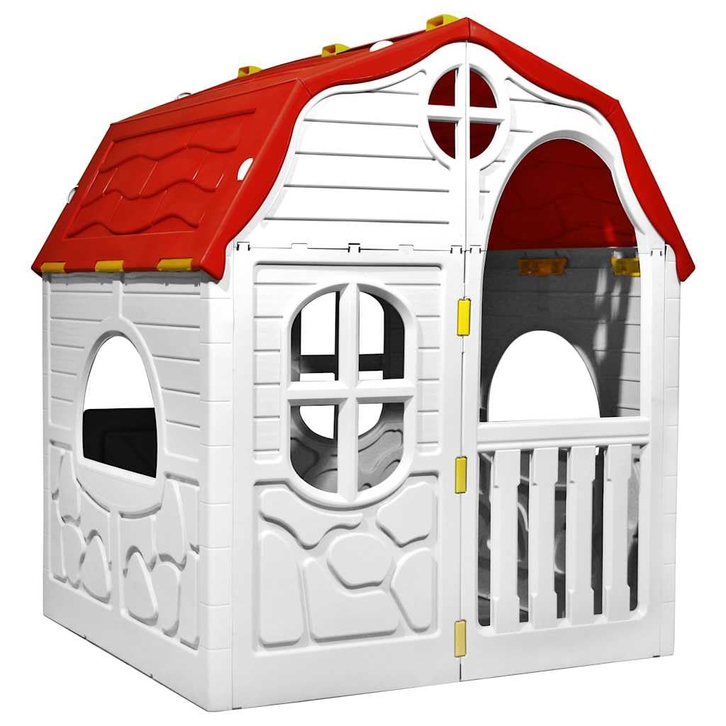 Faltbares Kinderspielhaus aus Kunststoff mit funktionierender Tür und Fenstern, 96x91x115 cm, UV-beständig, für Garten, Terrasse, Outdoor, Rollenspiel, Fantasie, Bewegung