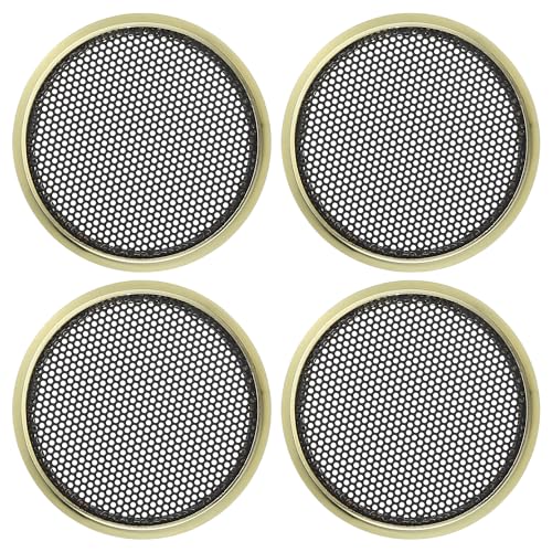 ACROPIX ユニバーサル 38mm カースピーカーグリルカバーメッシュラウンド 38mm オーディオスピーカーサブウーファーガードプロテクターケースアイアン 金トーン -4個セット