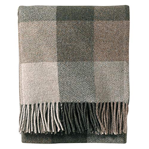 Pendleton Eco-Wise Washable Wool Fringed Throw Blanket, Juniper/Fawn, One Size