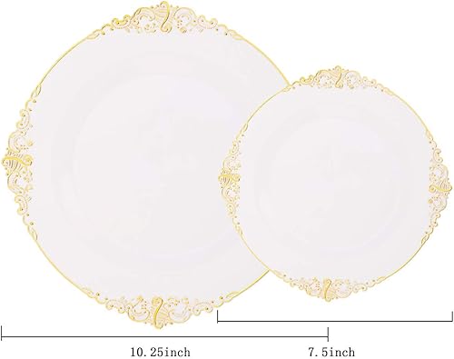 Miniatura 14 de Liacere 50 platos de plástico rojo, platos desechables de plástico dorado que incluye 25 platos de postre rojos de 7.5 pulgadas y 25 platos llanos