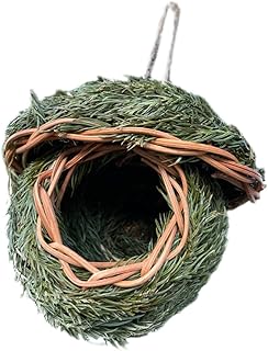Happyyami 1pc Straw Bird's Nest Pet Toys Mini Toy Outside Toys Hanging Bird Nest Garden Bird House Grass Handwoven Bird Nest Pine Needle Branch Bird Nest Adornment Bird Feeding Pendant Chew