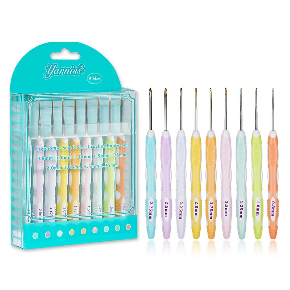 Yarniss Small Ergonomic Crochet Hooks Set,Lace Crochet Hooks for 0.8mm~2.75mm