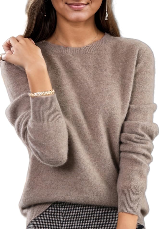 Women's Cashmere Crewneck Pullover Sweaters Fall Winter Casual Long Sleeve Soft Merino Wool Knitted Shirt Top