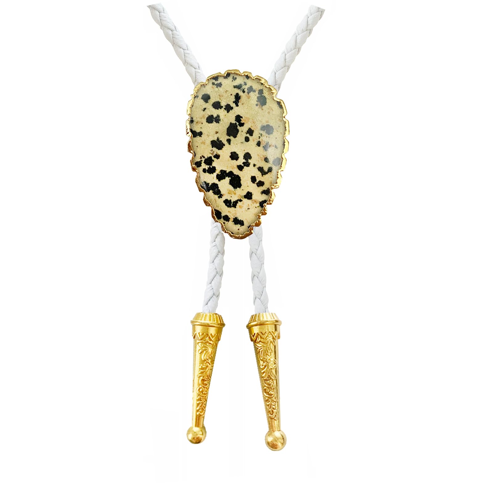 Daisy Del Sol Gemstone Bolo Tie Braided Vegan Faux Leather Natural Stone Gold Handmade Necklace Adjustable Boho Western Jewelry