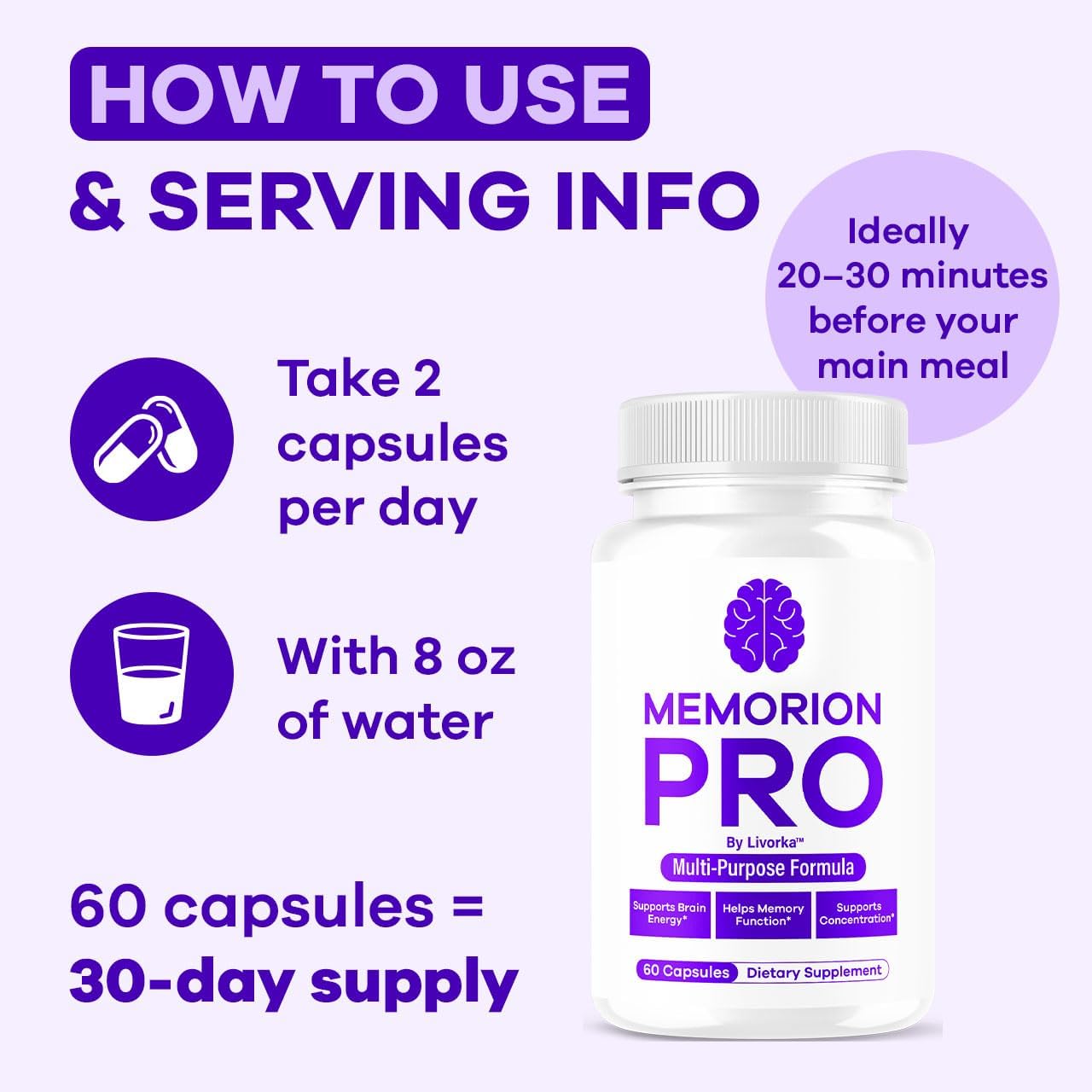 Memorion Pro Multipurpose Capsules - Official Memorion Pro Daily Support Brain Health Supplement Pills Advanced Formula, MemorionPro Premium Brain & Memory Focus, 60 Capsules for 1 Month - Image 4