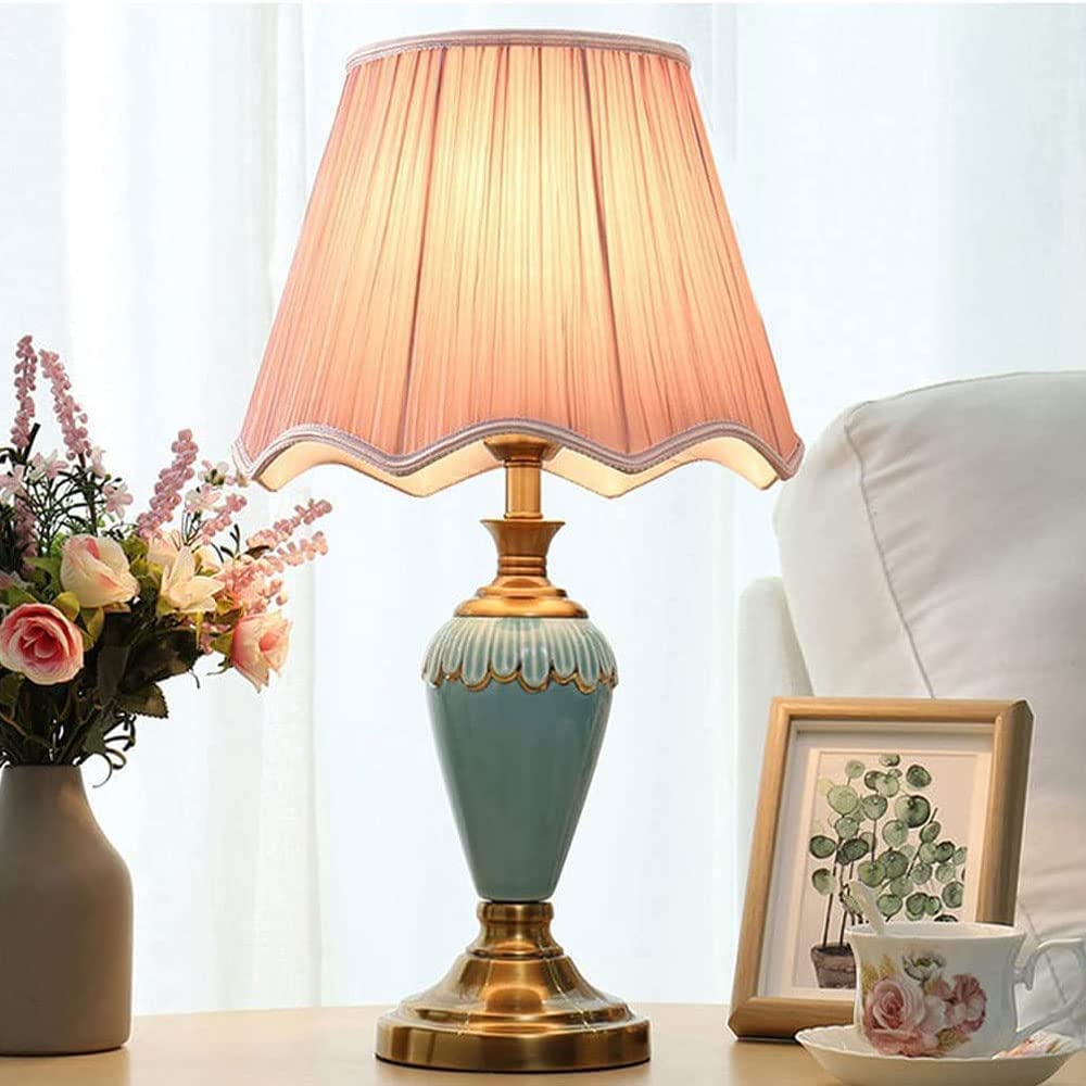 Lampa dekoracyjna Lampka nocna Ceramiczna Ceramiczna Metalowa Lampa Stołowa 20.9 "Lampa Nocna Nocna Abażur Z Tkaniny Do Salonu Sypialnia Stół Na Książki Oświetlana dekoracja (Size : Remote Control Sw